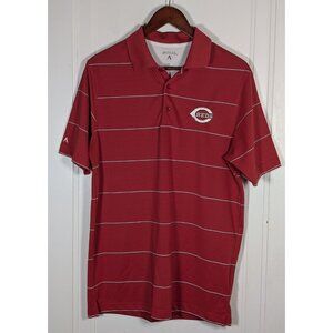 Cincinnati Reds Polo Mens Medium MLB Baseball Antigua Striped Shirt Red White